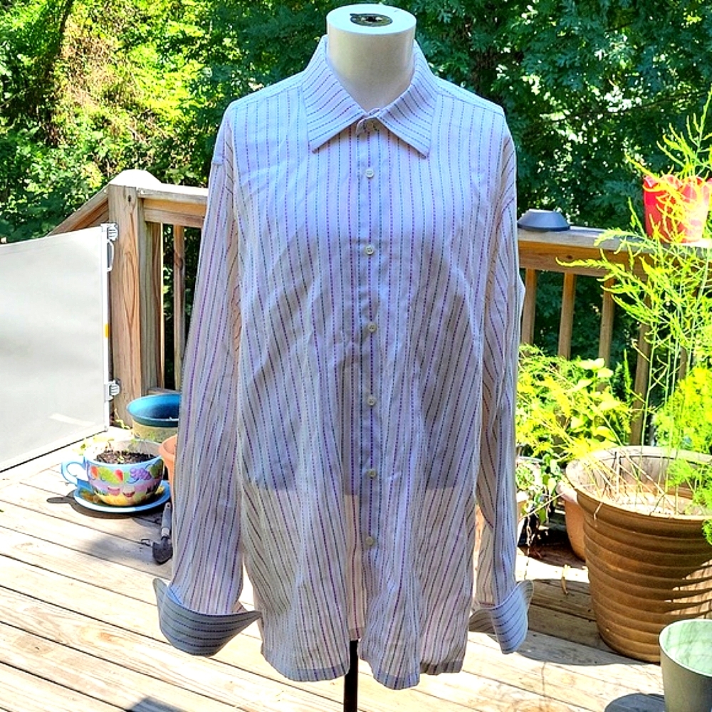 Men's Luchiano Visconti cotton shirt, cufflinks sleeves, top stitching, XXL T